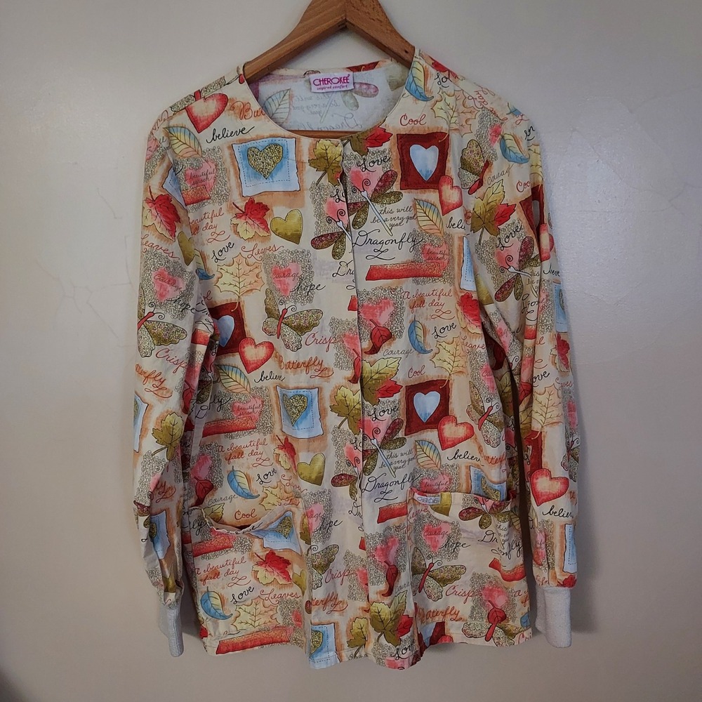 Cherokee Scrub Jacket Sm Butterfly Dragonfly Inspirational Fall Medical Vet